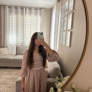 Mikarose Pink, Purple and Orange Floral V-Neck Dress